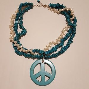 Peace Turquoise and Seed Pearl Necklace